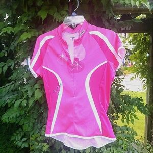 SheBeest 1/2 Zip Pink Top Cycling Jersey Womens Medium Back Pockets!